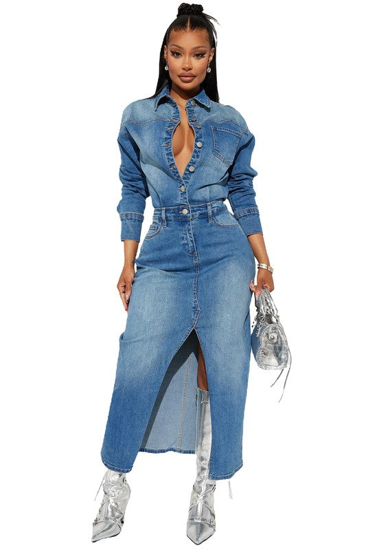 WOMEN FASHION DENIM LONG MAXI DRESS - PureLove Designs LLC