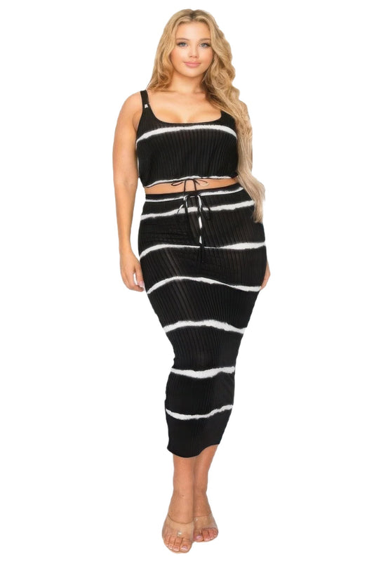 Plus sleeveless tie dye stripe 2 piece skirt set - PureLove Designs LLC