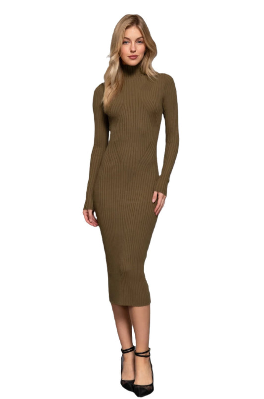 Long Sleeve High Neck Sweater Long Dress - PureLove Designs LLC