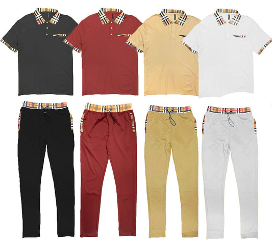 Checkered Polo and Pant Set (Black, White, Khaki, Burgundy) - PureLove Designs LLC